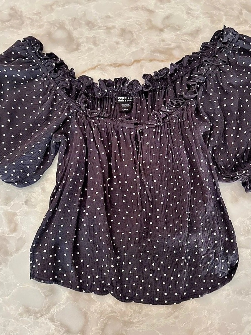 Billabong Polka Dot Puff Sleeve Crop Top in Black & White